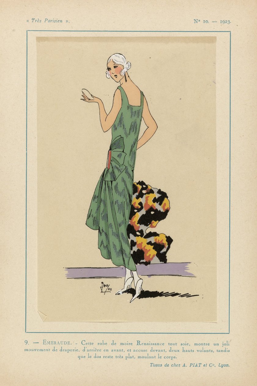 Meget parisisk, 1923, nr. 10: 9. - EMERALD. - Denne moirékjole fra renæssancen.... af Anonymous