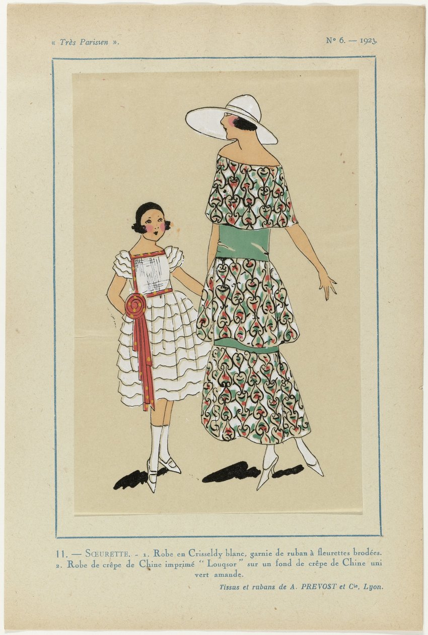 Meget parisisk, 1923, nr. 6: 11.-SOEURETTE. - 1. Hvid Crisseldy kjole... af Anonymous