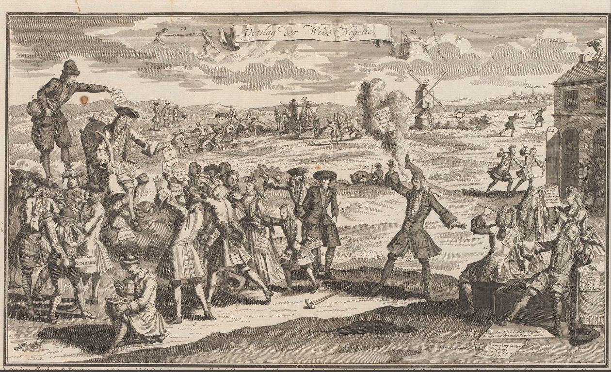 Resultatet af vindhandelen, 1720 Uytslag der Wind Negotie (titel på objekt) The Great Scene of Folly (serietitel) af Anonymous