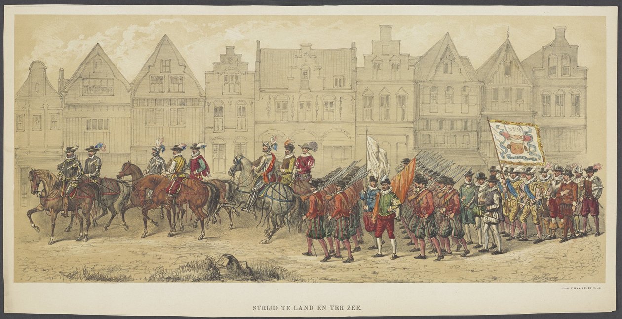 Utrecht Masquerade, plade b: kamp til lands og til vands, 1856 Kamp på land og hav (titel på objekt) The Founders of Dutch Freedom, (tid af William I) præsenteret af H.H. medlemmer af Utrecht studentkorps, til fejring af de 220 af Anonymous