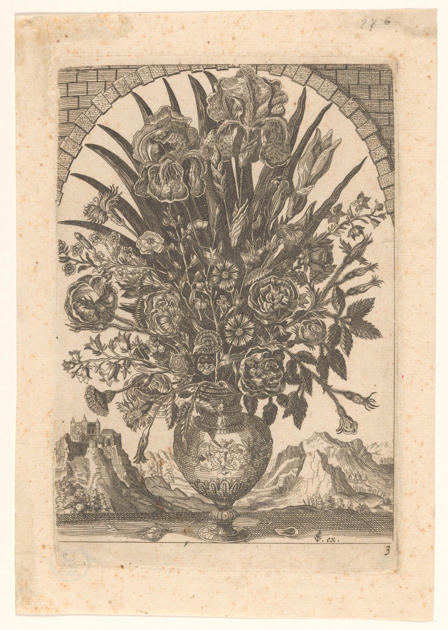 Vase med blomster og bjerglandskab Vaser med blomster (serietitel) af Anonymous