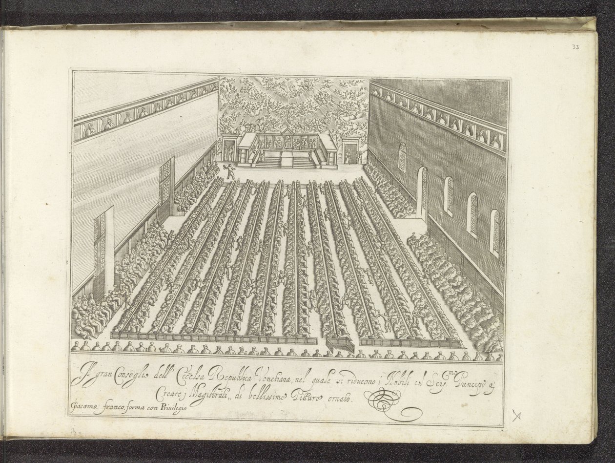Vergadering i Sala del Maggior Consiglio Scènes uit het Venetiaanse leven (serietitel) Habiti d