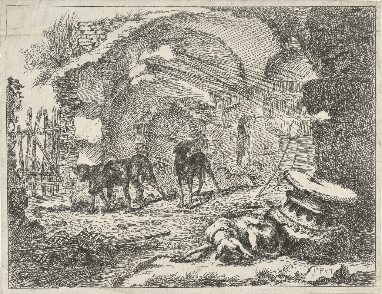 Fire hunde ved en ruin Hunde (serietitel) af Anonymous