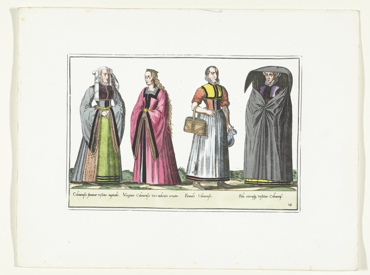 Fire kvinder klædt i tysk mode, ca. 1580 Kostumer Allemands (titel på objekt) af Anonymous