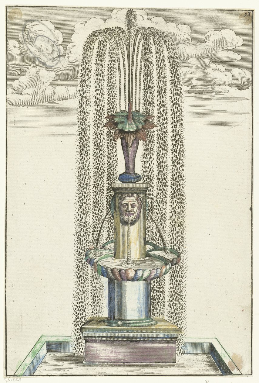 Firkantet kumme med søjle på firkantet piedestal Architectura Curiosa Nova (serietitel) af Anonymous