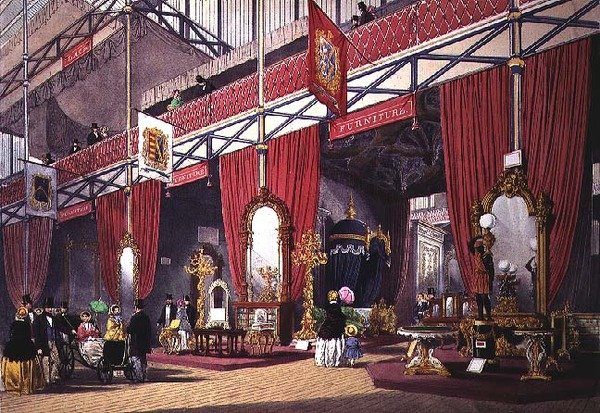 Udsigt over møbelsektionen af den store udstilling, 1851 (farvetryk) af Anonymous