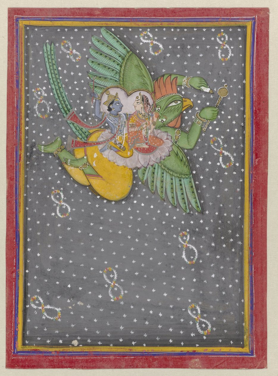 Vishnu og Lakshmi rider Garuda af Anonymous