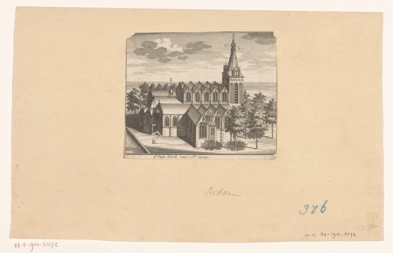 Fugleperspektiv af Oude Kerk i Amsterdam, før 1544 d