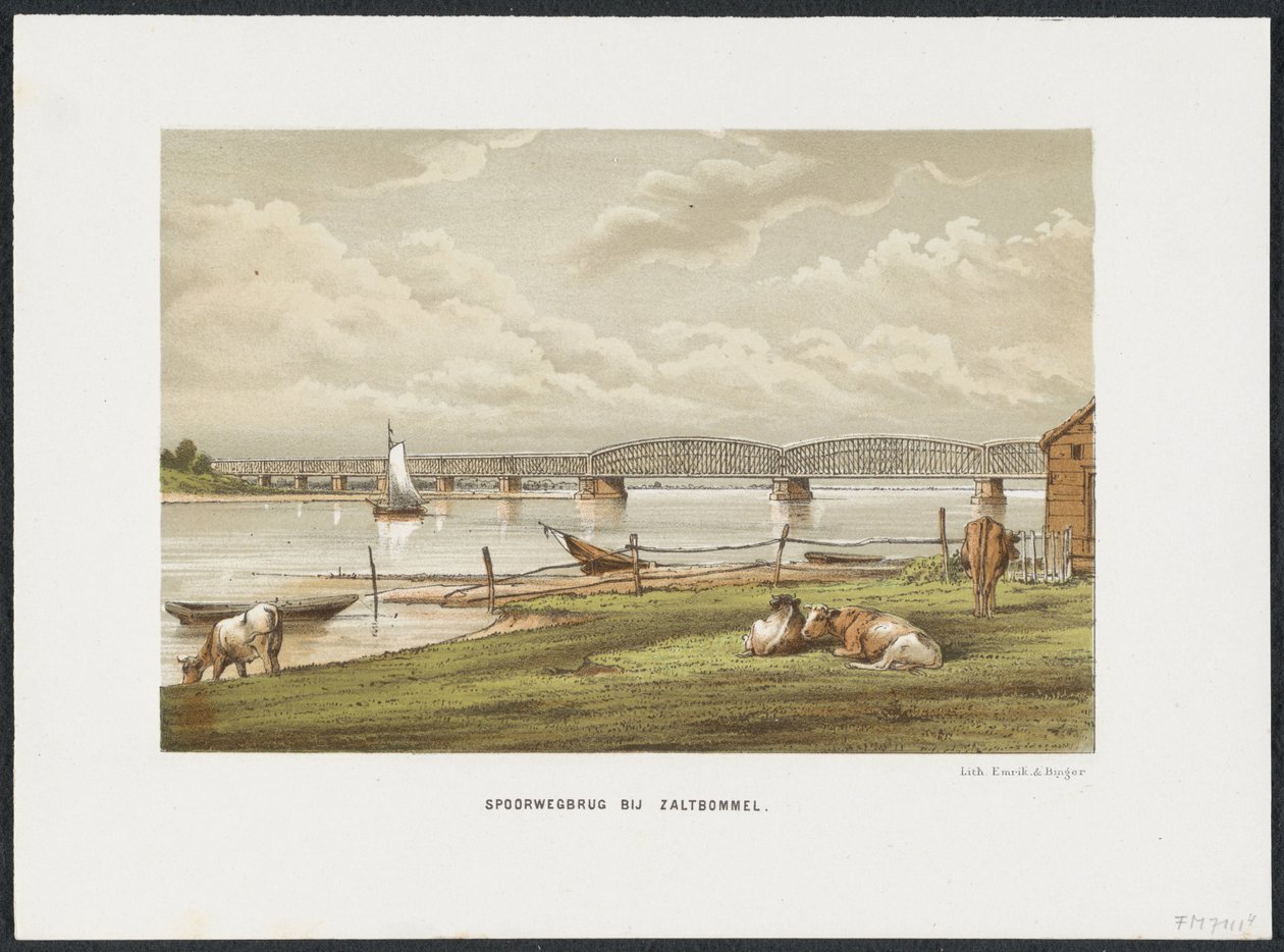 Waal bro ved Zaltbommel, 1869 Jernbanebro ved Zaltbommel (titel på objekt) Hovedjernbanebroerne i Holland (serietitel) af Anonymous