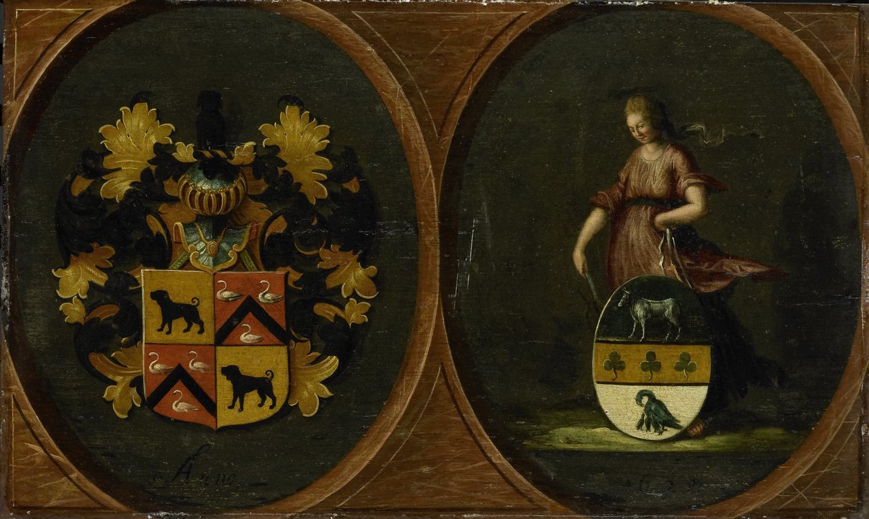 Våbenskjold med ægteparret Pieter Courtens våben og Hortensia del Prado, 1625 af Anonymous