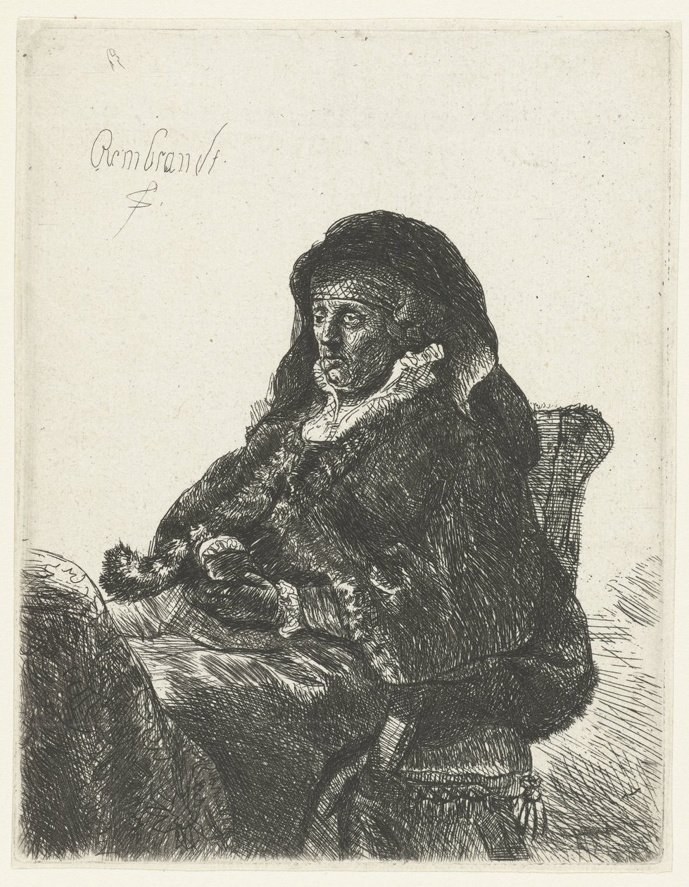 Enke med sorte handsker Rembrandts mor som enke af Anonymous