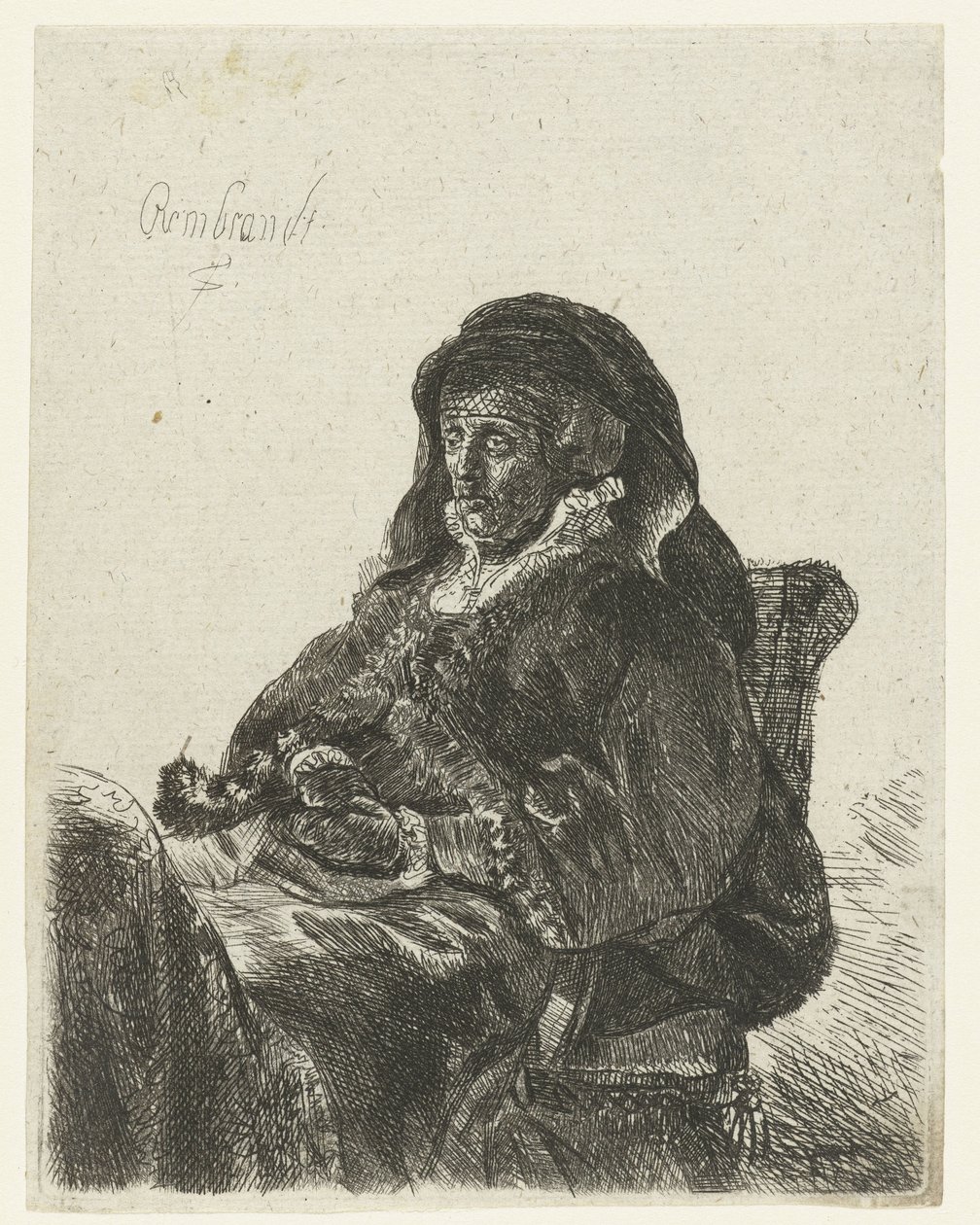Enke med sorte handsker Rembrandts mor som enke af Anonymous
