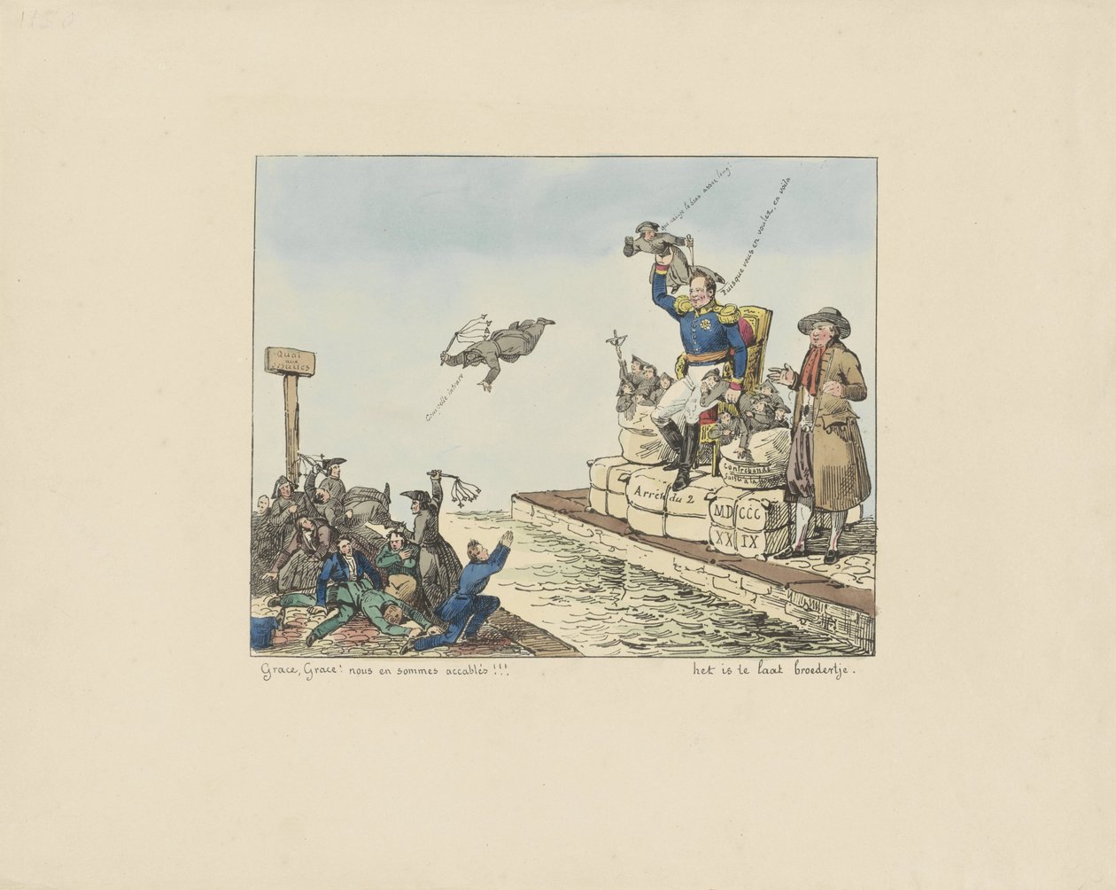 William I smider jesuitterne ud af landet, 1829 Nåde, nåde! nous og nogle gange accables!!! det er for sent bror (titel på objekt) af Anonymous