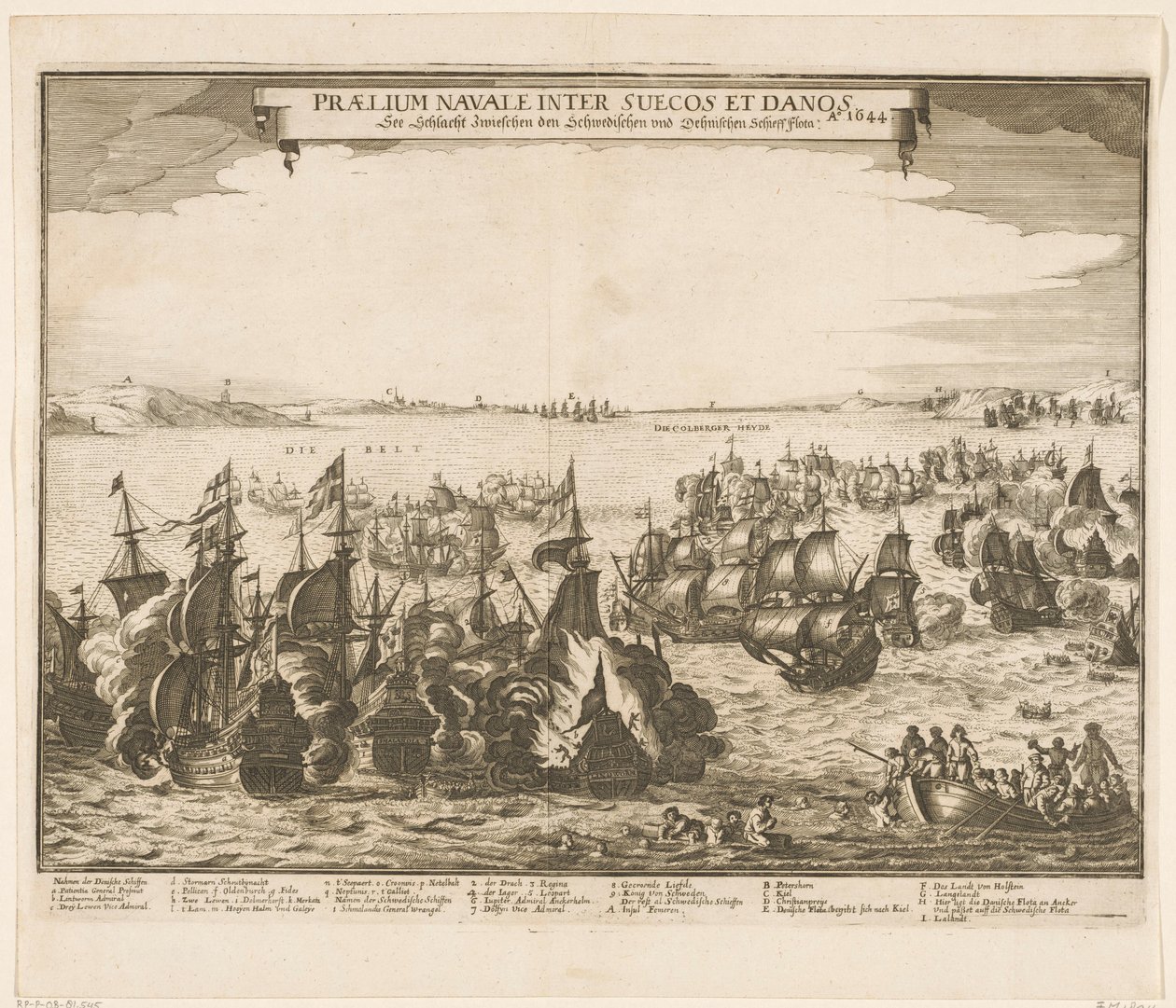 Søslag mellem den svenske og danske flåde i bæltet, 1644 Praelium navale inter Suecos et Danos / Ao. 1644 / Se Schlacht Zwieschen den Schwedischen und Dehnischen Schieffflota (titel på objekt) af Anonymous