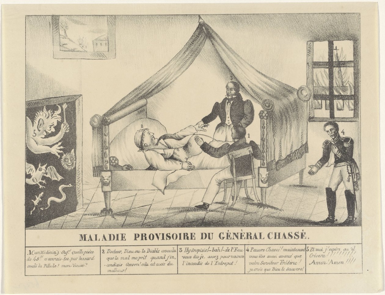 Ziekbed van generaal Chassé, 1830 Midlertidig sygdom hos General Chassé (titel på objektet) af Anonymous