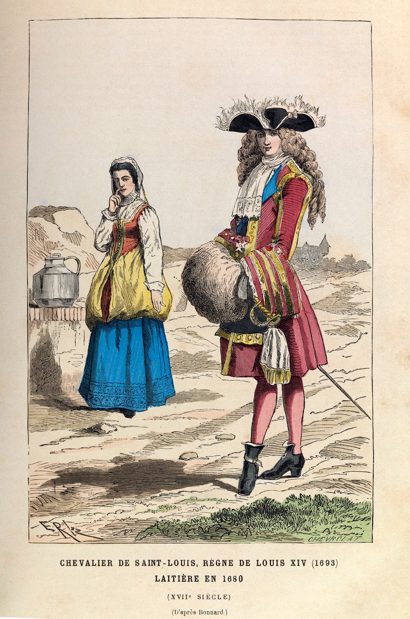 En Ridder af Saint Louis (1693) og en Laitiere (1680) under kong Ludvig XIVs regeringstid i det 17. århundrede - Ridder af Saint Louis Orden, konge Ludvig XIV