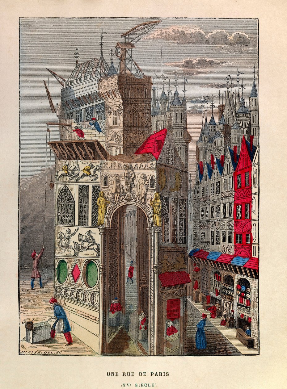 A street at Paris 15th Century - A street at Paris 15th Century - privat samling af Anonymous Anonymous