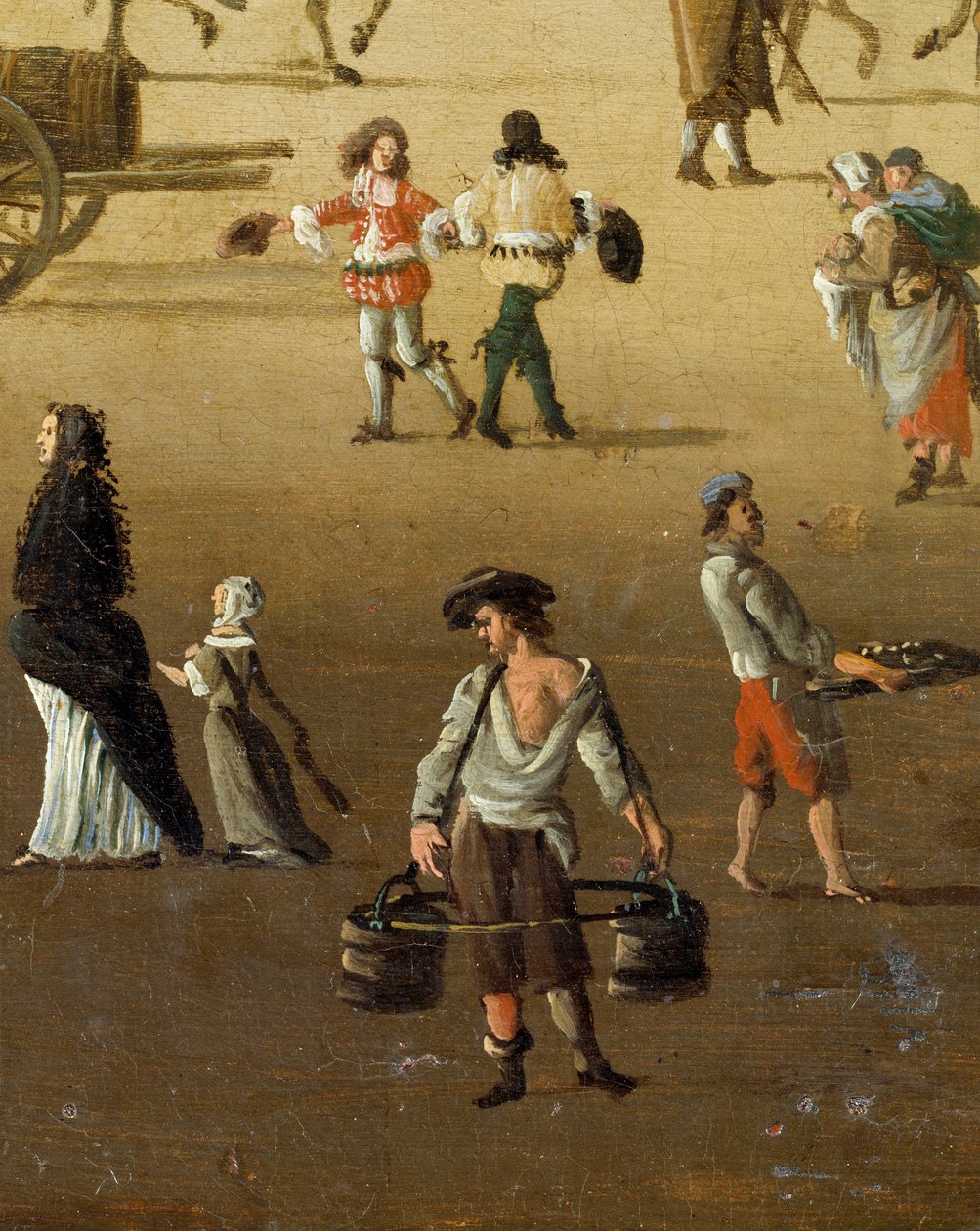 En vandbærer løfter to spande på Pont Neuf i Paris i det 17. århundrede Detail. Anonymt maleri. Paris, Musée Carnavalet af Anonymous Anonymous