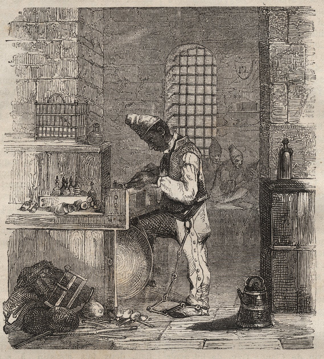 En arbejdsstyrke ved Brest Bagne i det 19. århundrede. Indgravering i "Fangernes historie fra deres skabelse til i dag"" (1877) af Pierre Zaccone (1817-1895) (Colonia Penale - Straffekoloni). Privat samling. af Anonymous Anonymous