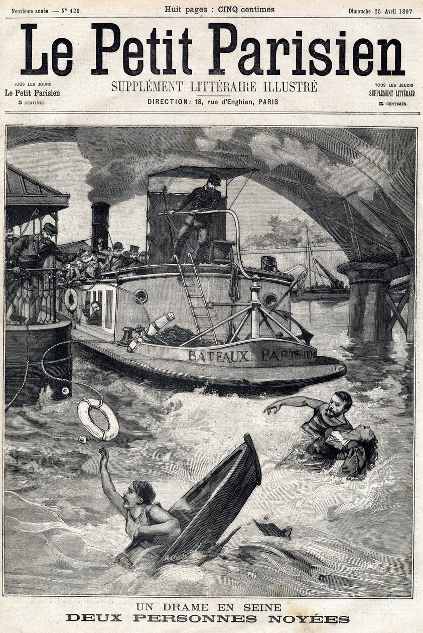 Ulykke i Seinen: to personer i en druknet båd. I "" Le Petit Parisien"" den 25/04/1897. af Anonymous Anonymous