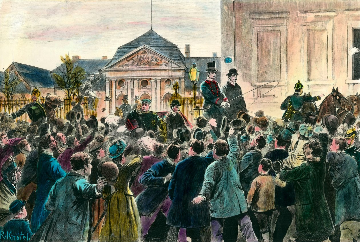 Akklamation af folkemængden ved Otto von Bismarcks (1815-1898) afgang, der forlod kontoret og Berlin den 29. marts 1890 Indgravering af slutningen af det 19. århundrede. Privat samling af Anonymous Anonymous