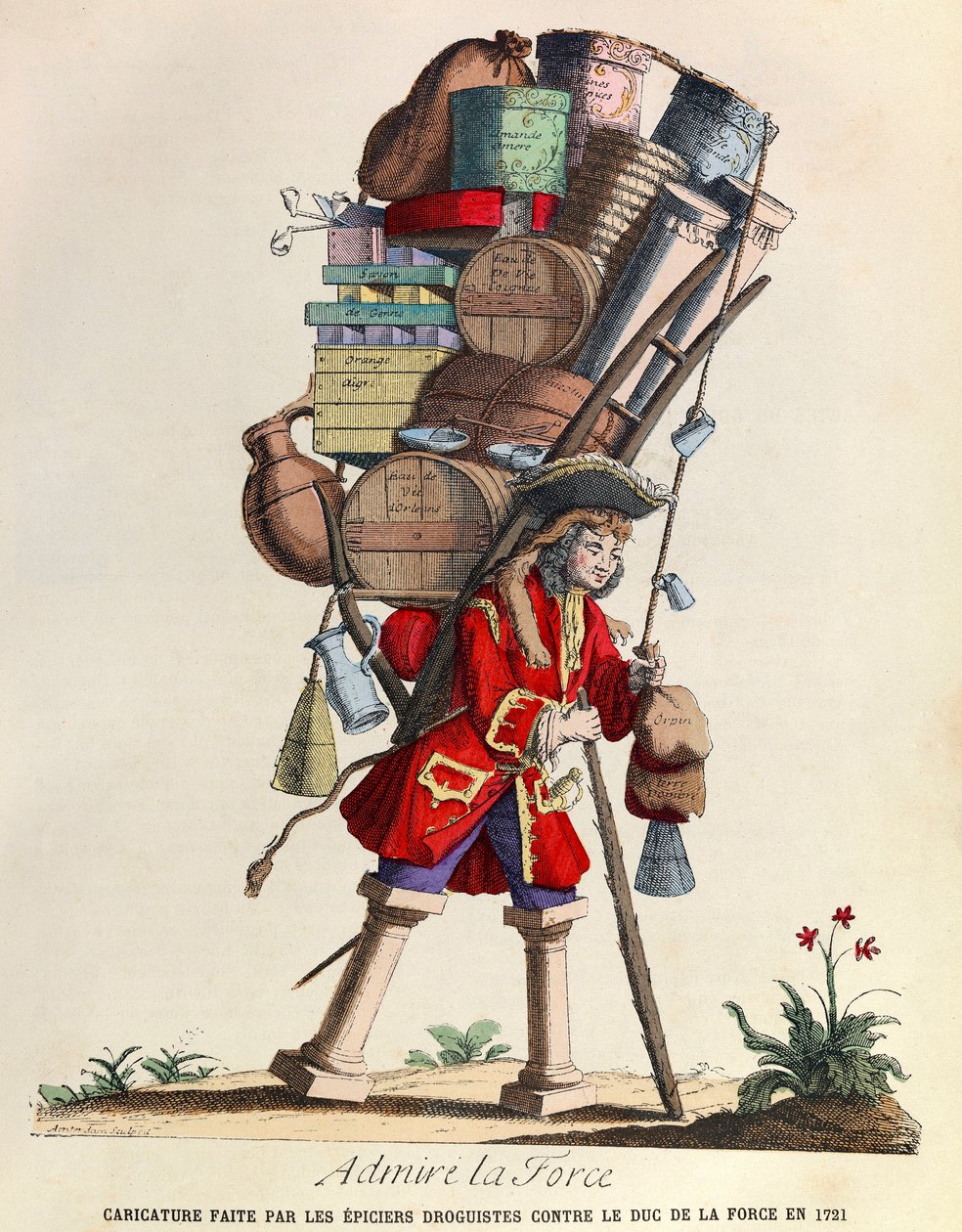 Beundre La Force-karikaturen lavet af apotekerne i Paris mod hertugen af La Force i 1721 (kong Louis XVs regne) - privat samling af Anonymous Anonymous
