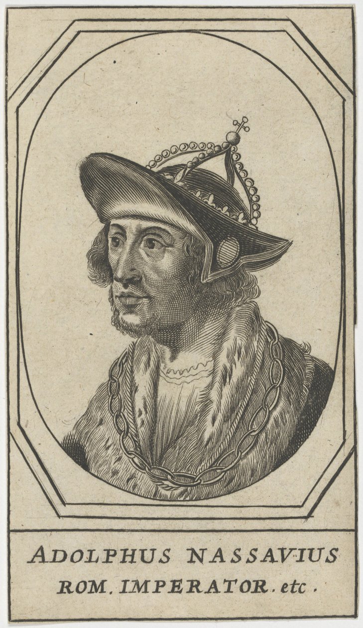 Adolphe de Nassau (1250-1298) - Adolf af Nassau, romernes konge, anonym. Radering, størrelse: 10,8x6,2 af Anonymous Anonymous