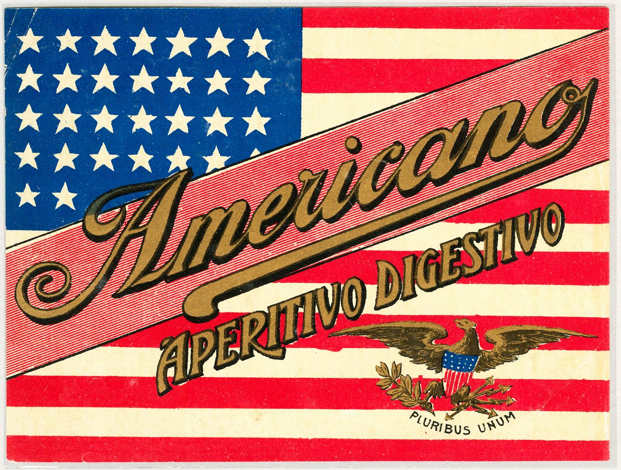 Annonce for italiensk short drink Americano, med amerikansk flag af Anonymous Anonymous