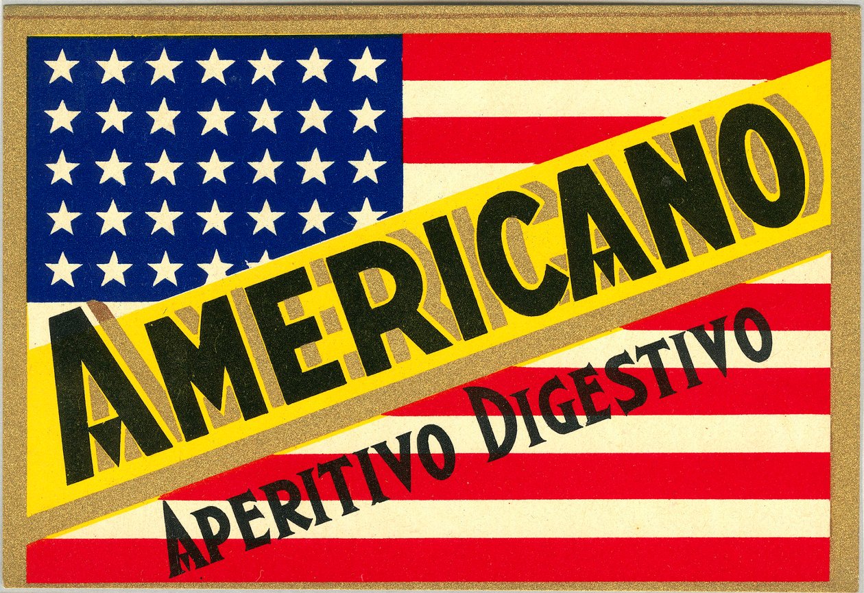 Annonce for italiensk short drink Americano, med amerikansk flag af Anonymous Anonymous