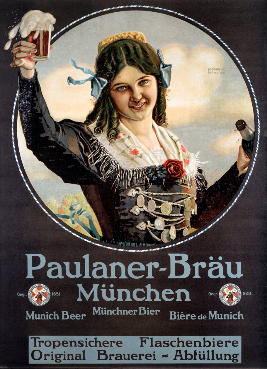 Reklameplakat for Paulaner-øllene produceret i Tyskland af Anonymous Anonymous