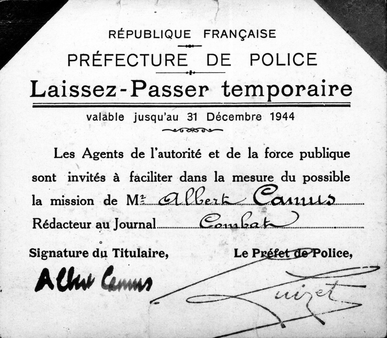 Albert Camus midlertidigt pas, gyldigt indtil 31. december af Anonymous Anonymous