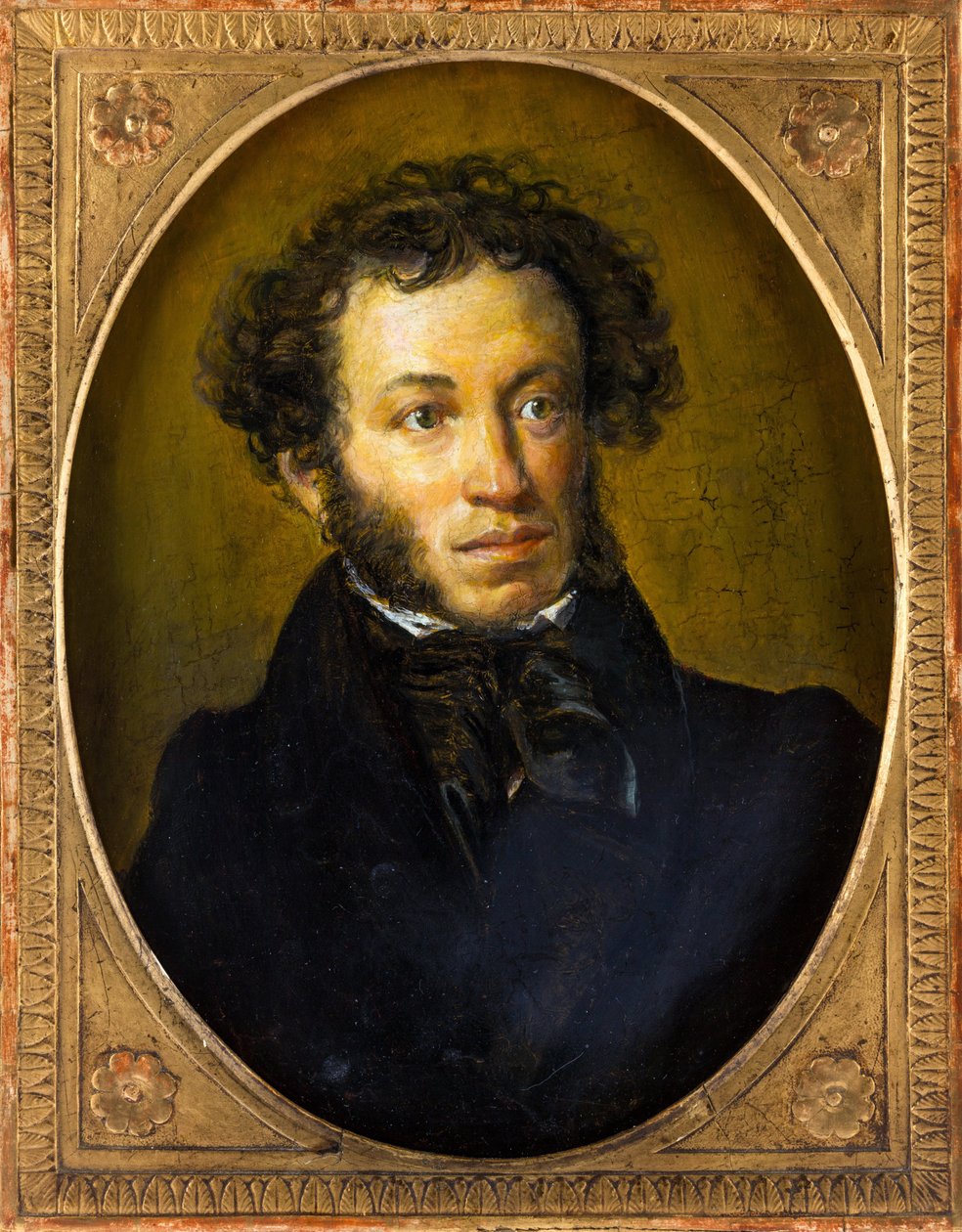 Alexandre Pouchkine - Portræt af digteren Alexander Sergeyevich Pushkin (1799-1837) - Anonym. Olie på træ, andet kvartal af det 19. årh. Mål: 40,5x30,5 cm. Privat samling af Anonymous Anonymous