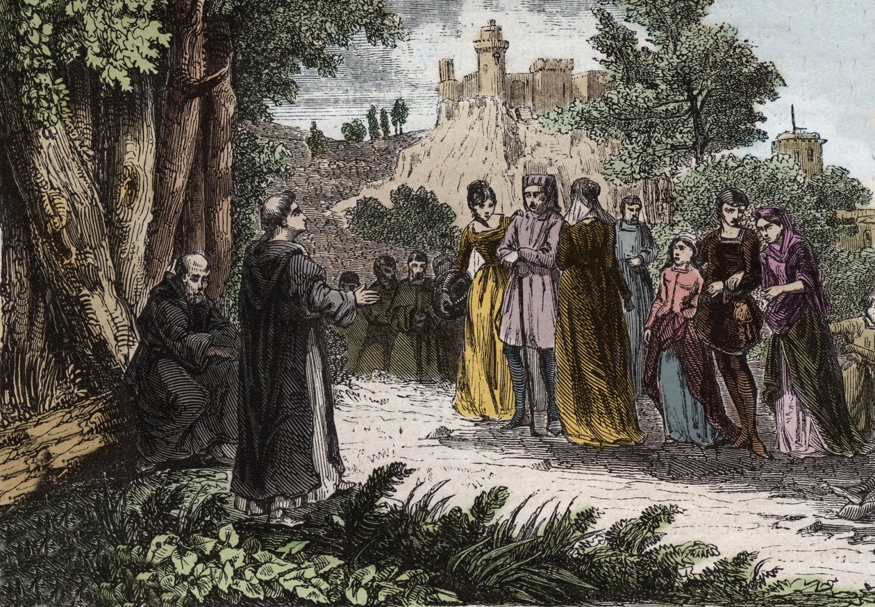 Alibgensisk kætteri - St. Dominic prædiker for albigenseren - Saint Dominica (Dominica de Guzman) (1170-1221) prædikerer til albigeoiserne - Indgravering af 1846 i "De helliges liv"". Privat samling. af Anonymous Anonymous