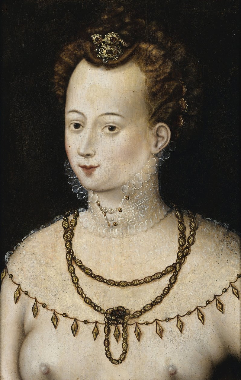 ""Allegory of beauty, portrait of a young woman"" (Portræt af en ung dame An Allegory of Beauty) Anonymt maleri omkring 1580 Dim 47,5x30 cm Privat samling af Anonymous Anonymous