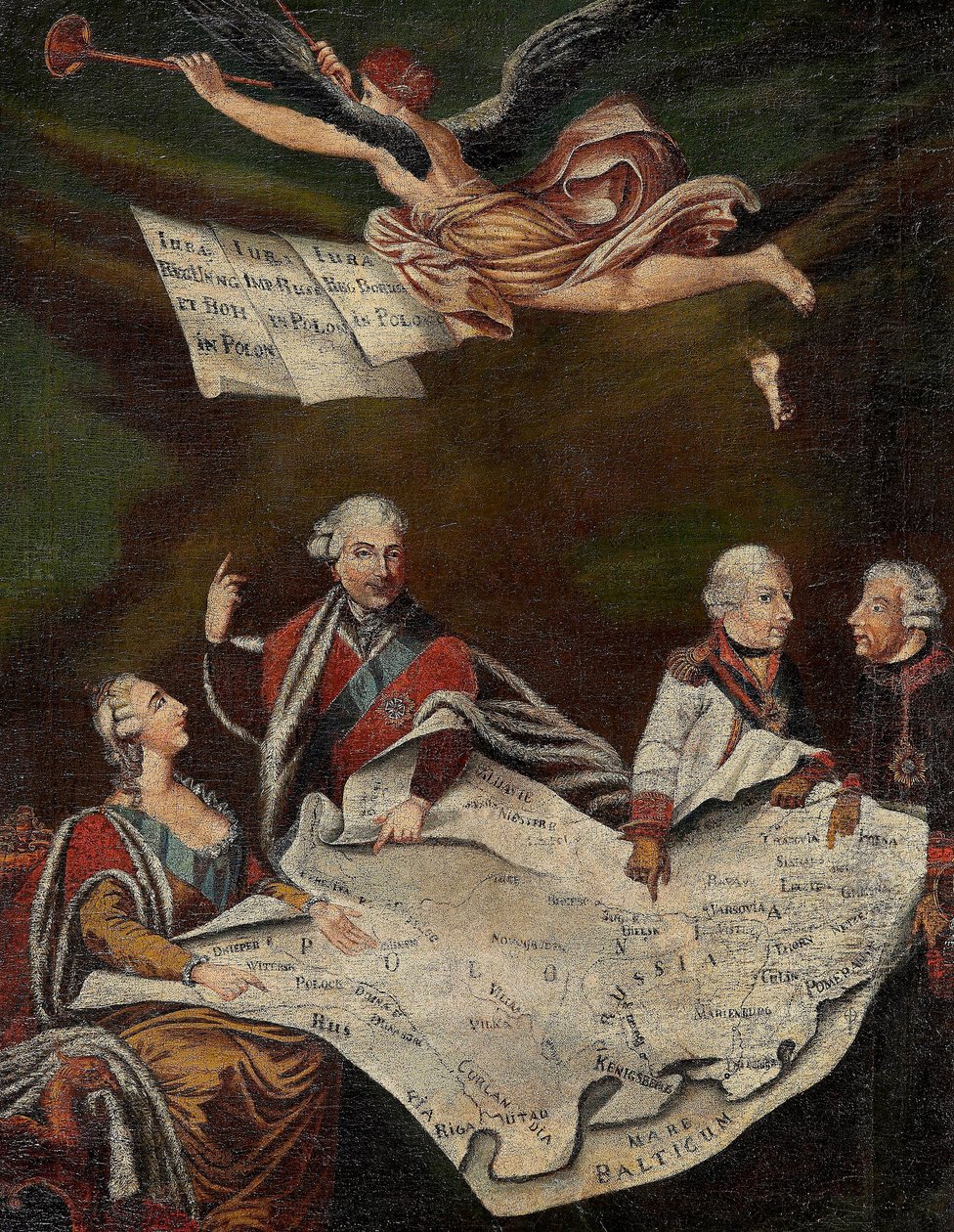 Allegori om deling af Polen mellem Katarina II af Rusland (1729-1796), Stanislas II Augustus (Stanislaw August Poniatowski af Anonymous Anonymous