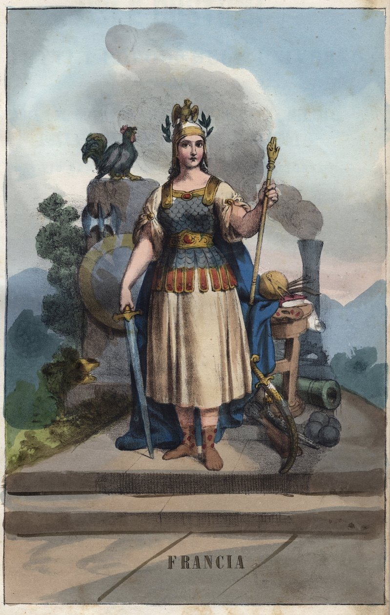 Allegori af Frankrig - gravering fra "" Skikke og traditioner for alle folk i universet. Det vil sige historien om regeringen, lovene, militsen, om alle nationers religion fra de fjerneste tider til i dag "1856 af Anonymous Anonymous
