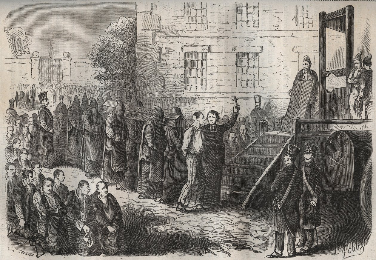 En henrettelse ved Toulon Bagne i det 19. århundrede. Indgravering i "Fangernes historie fra deres skabelse til i dag"" (1877) af Pierre Zaccone (1817-1895) (Colonia Penale - Straffekoloni). Privat samling. af Anonymous Anonymous