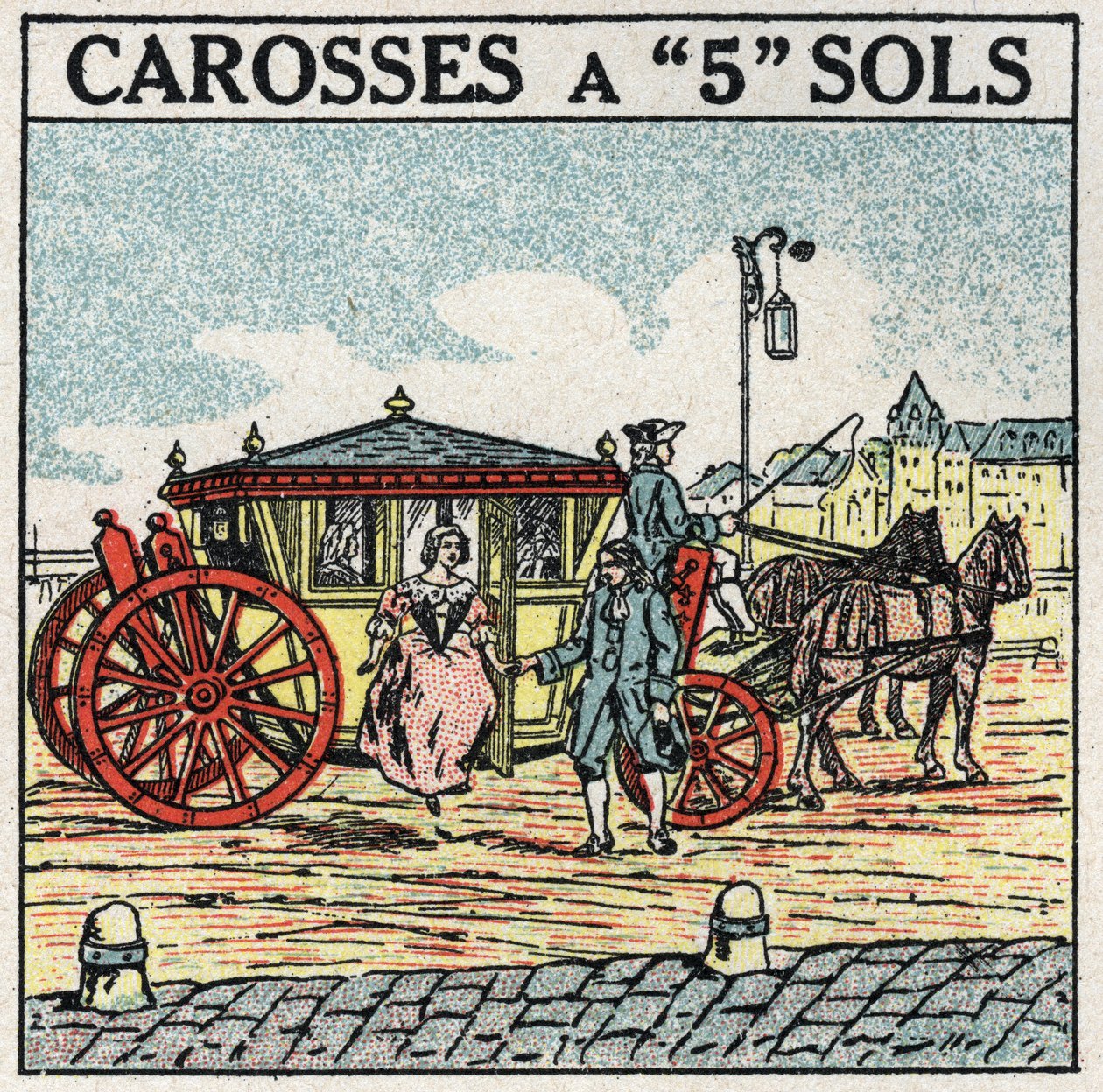 Dyretræk: en vogn med 5 etager, en transportform forbeholdt de borgerlige under Ludvig XIV i Frankrig. Anonym illustration fra 1925. Privat samling. af Anonymous Anonymous