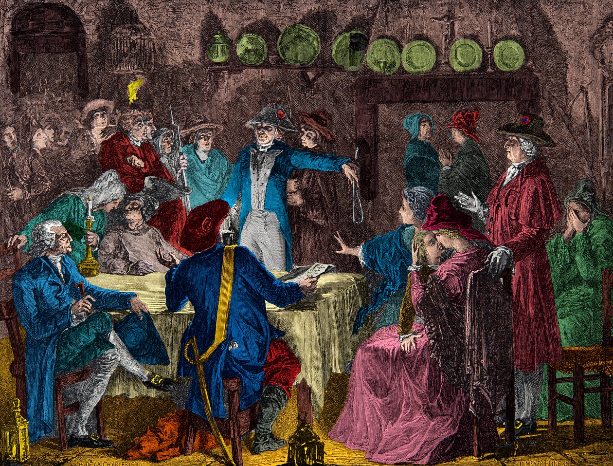 Arrestation af kong Louis XVI og kongefamilien i Varennes i 1791, gravering, privat samling af Anonymous Anonymous