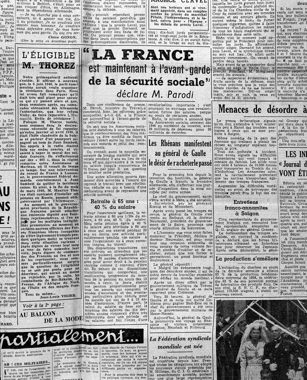 Artikel om social sikring: "Frankrig er nu på forkant med social sikring siger hr. Parodi" 1945 af Anonymous Anonymous