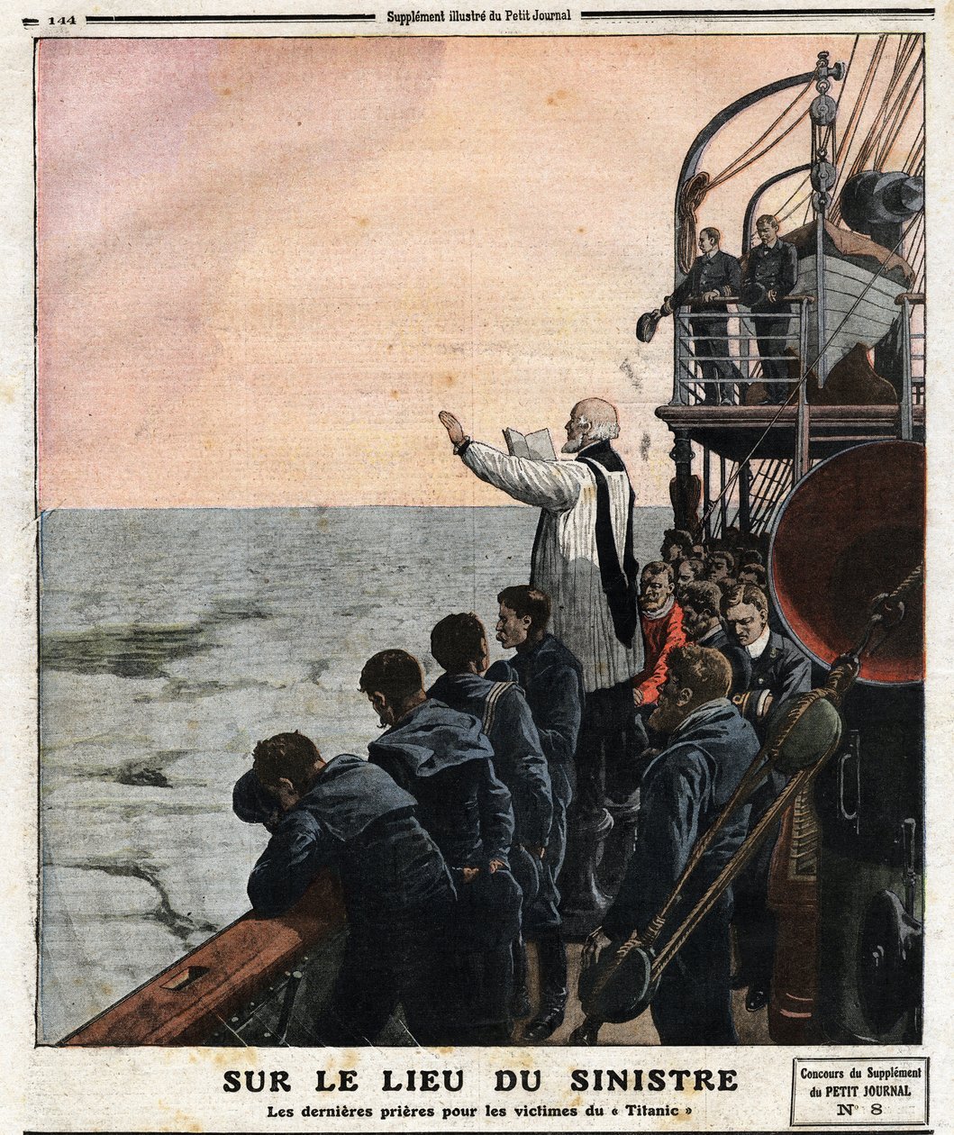 På katastrofestedet, de sidste bønner for ofrene for Titanic. På sin indvielsesrejse fra Southampton til New York ramte det britiske transatlantiske linjeskib "The Titanic" et isbjerg natten til den 14. april af Anonymous Anonymous