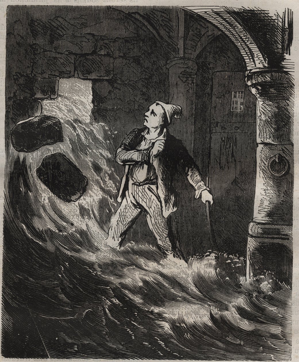 Forsøg på flugt fra Toulon Bagne i det 19. århundrede. Indgravering i "Fangernes historie fra deres skabelse til i dag"" (1877) af Pierre Zaccone (1817-1895) (Colonia Penale - Straffekoloni). Privat samling. af Anonymous Anonymous