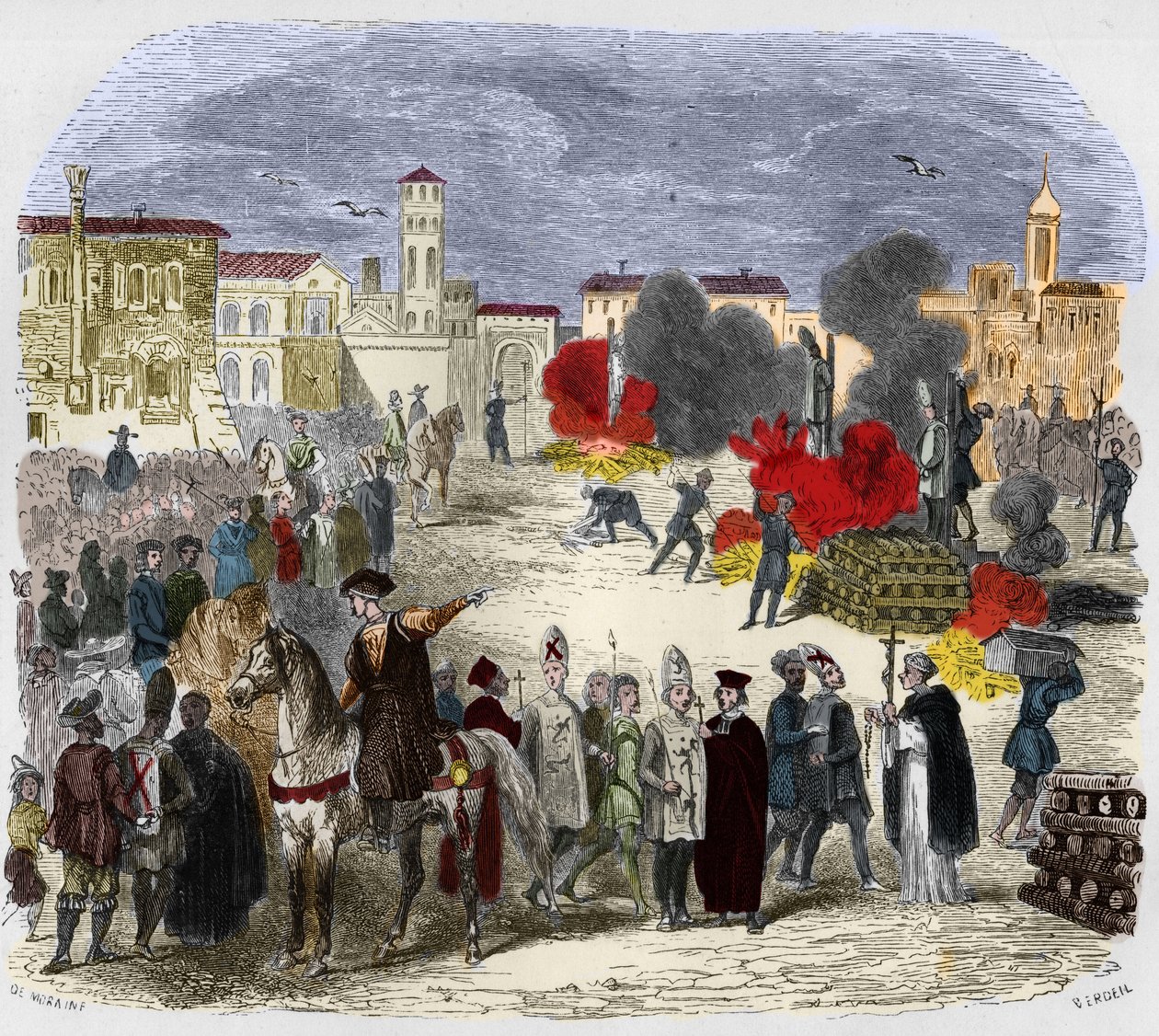 Autodafe (auto da fe) (auto da-fe) i det 16. århundrede. Illustration i "" Mysteries of the Inquisition and Other Secret Societies of Spain"" Af Victor de Fereal, Suberwick, Manuel Gallo de Cuendias. Udgivet af P. Boizard af Anonymous Anonymous