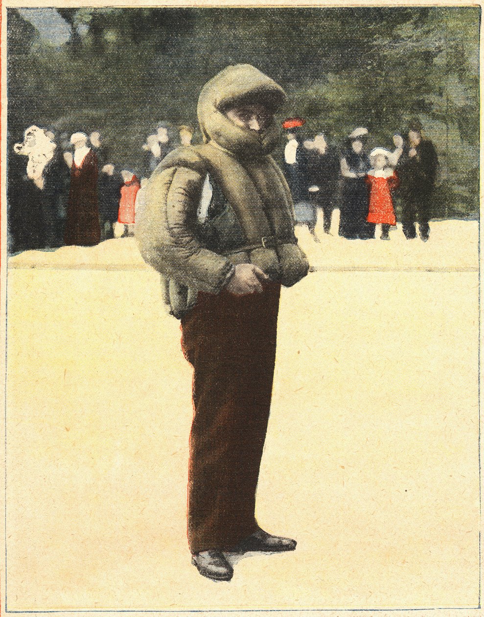 Luftfart: Luftdragt designet til at beskytte flyvere mod at falde. Indgravering i "" Le petit parisien"" den 16/10/1910. Privat samling. af Anonymous Anonymous