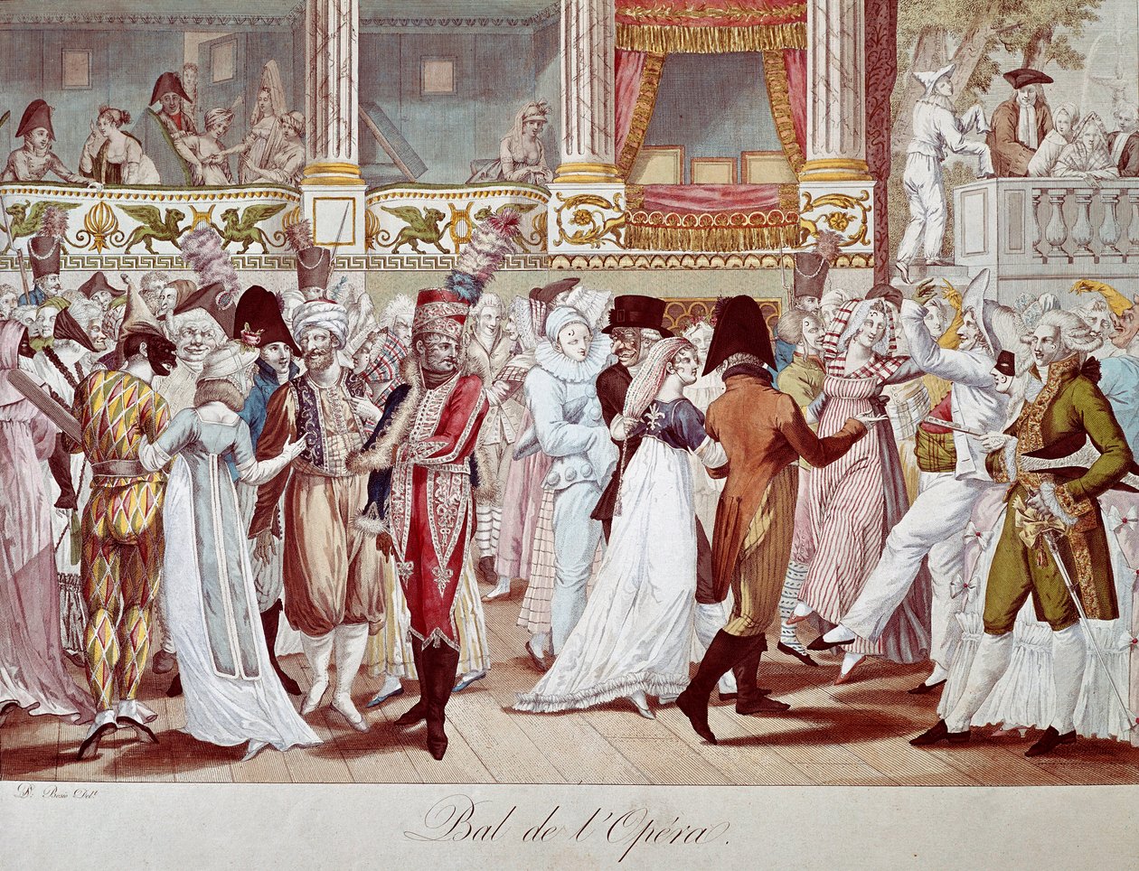 Boldmaske i Paris Opera. Litografi af Bosio. Paris fra det 19. århundrede, Musee Carnavalet af Anonymous Anonymous