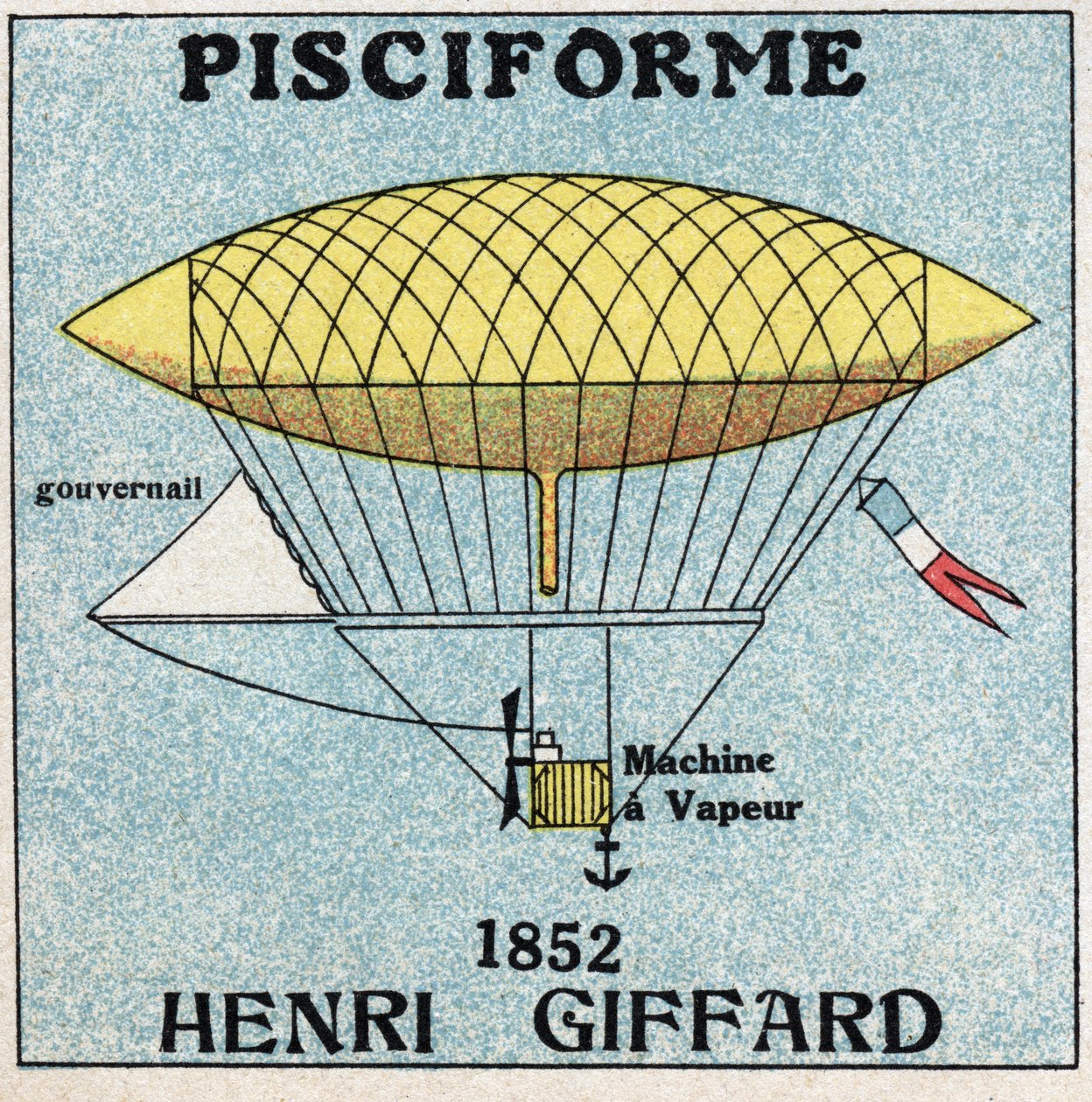 Balloner: pisciform kuvert af Henri Giffard (1825-1882) i 1852. Anonym illustration fra 1925. Privat samling. af Anonymous Anonymous