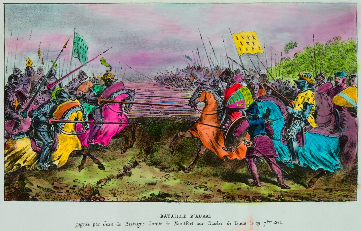 Slaget ved Auray den 29. september 1364 sidste slag i arvefølgen af Bretagne mellem en anglo bretonsk hær mod ordre fra John IV af Bretagne (John III af Montfort, Jean Le Conquereur eller Le Vaillant af Anonymous Anonymous