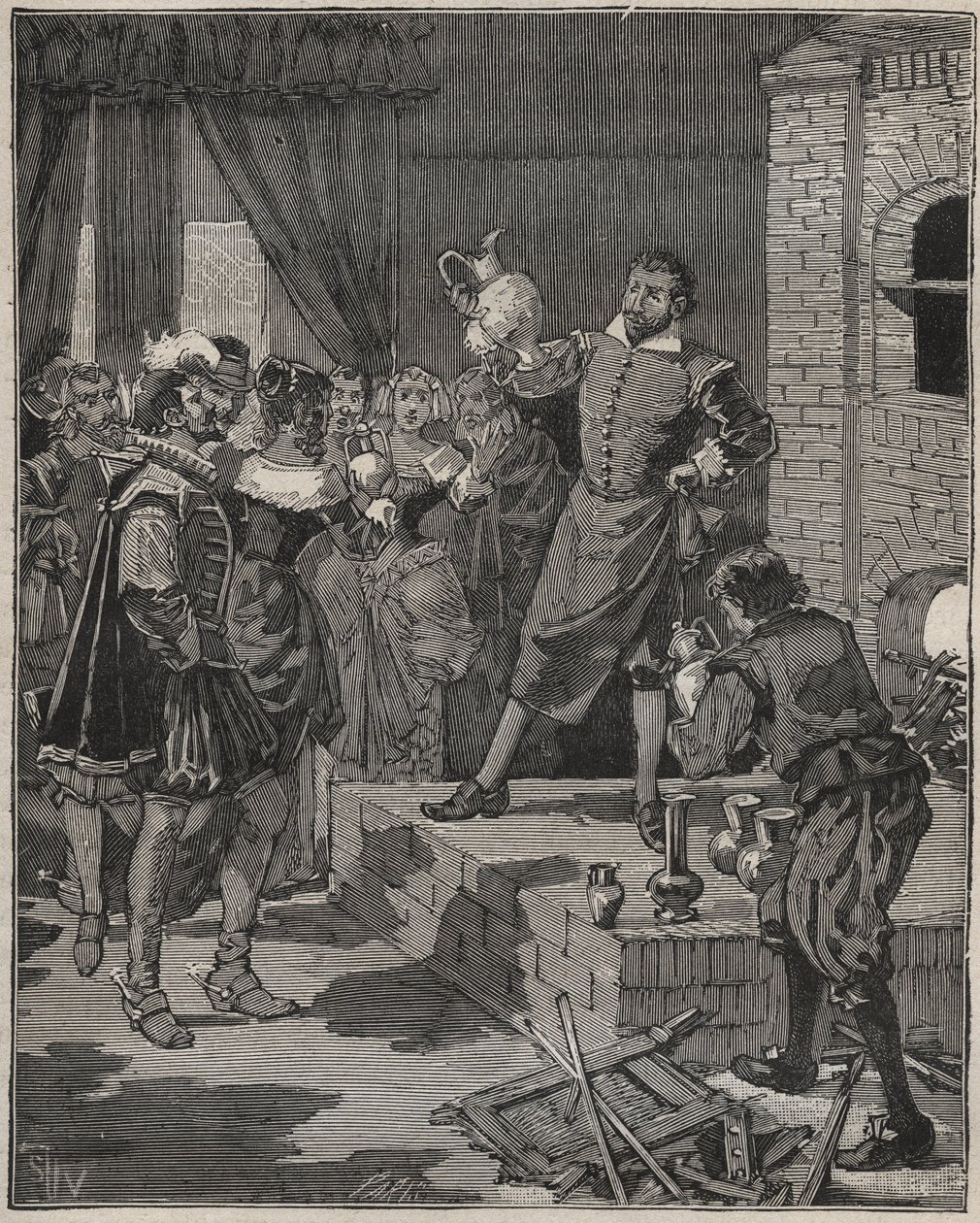 Bernard Palissy (1510-1589), fransk triumferende keramiker, fjerner sine første stykker emalje fra ovnen. Indgravering fra 1880 i "" Les arts et metiers illustres"" af Adolphe BITARD. af Anonymous Anonymous