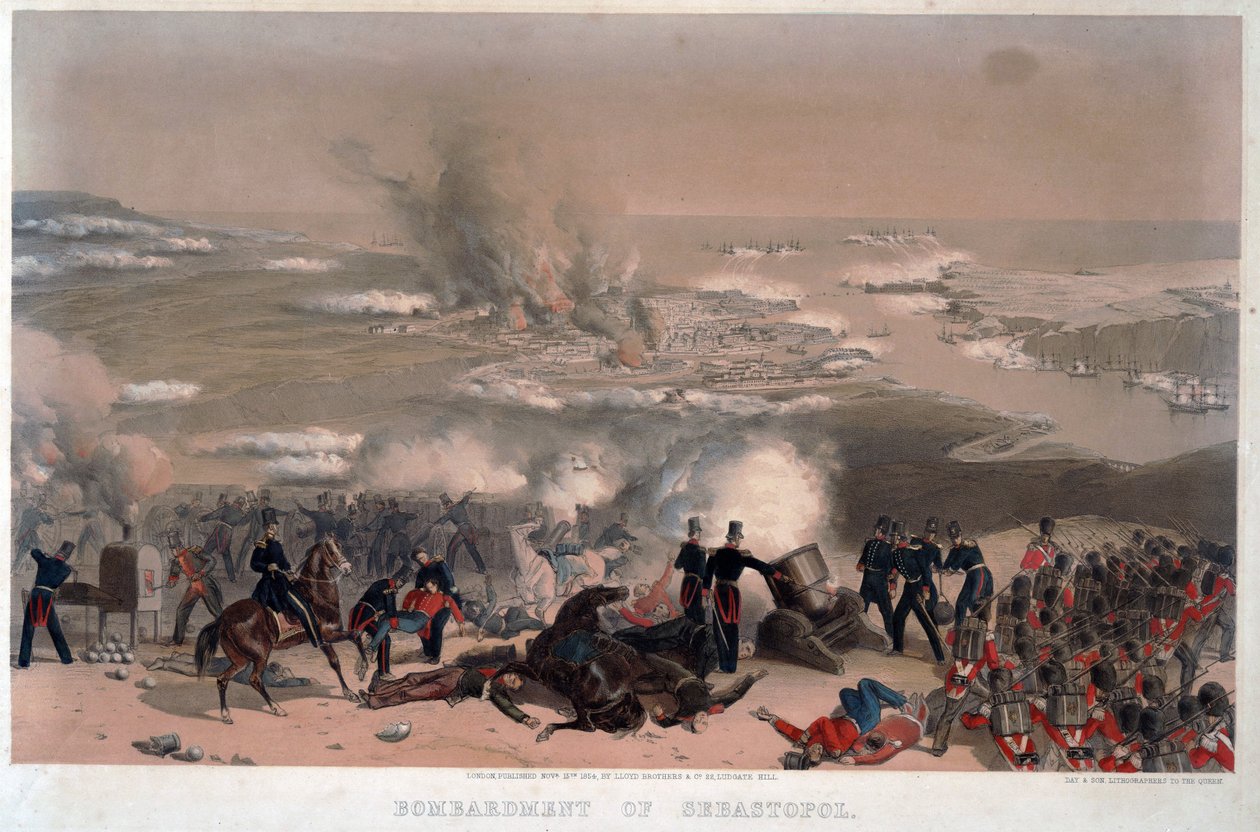 Bombardement af Sevastopol - Anonym - 1854 - Farvelitografi - 83x117,2 - Privat samling af Anonymous Anonymous
