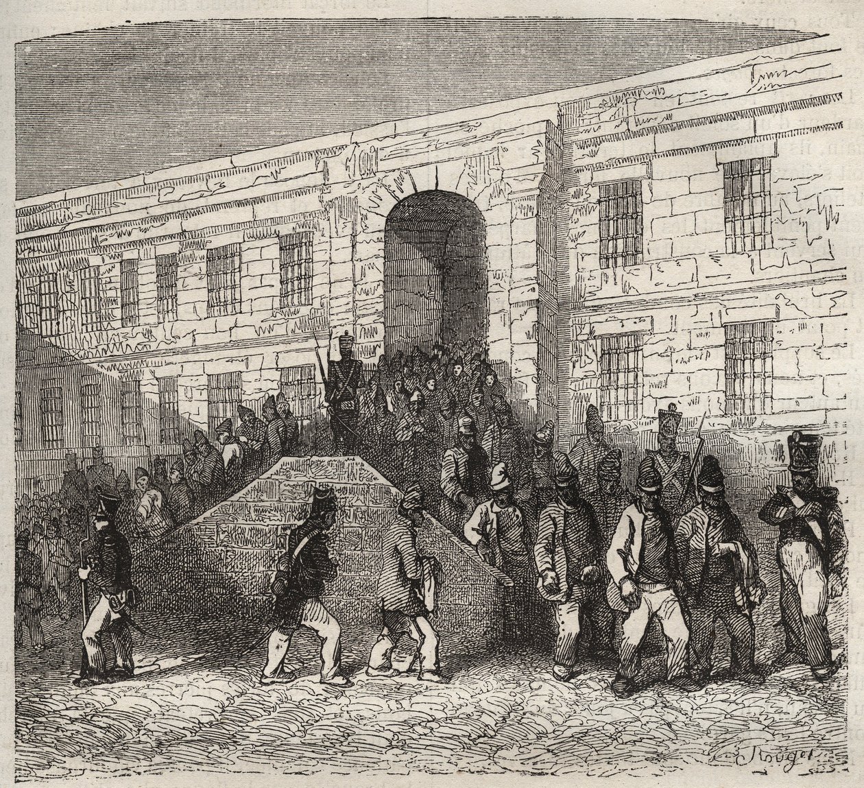 Brests fængsel i det 19. århundrede. Indgravering i "Fangernes historie fra deres skabelse til i dag"" (1877) af Pierre Zaccone (1817-1895) (Colonia Penale - Straffekoloni). Privat samling. af Anonymous Anonymous